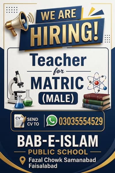 Staff Required, Teacher for Matric Required