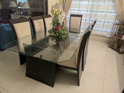 Solid Walnut Wood Dining Set with glass top