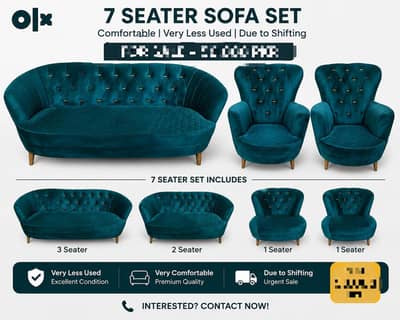 7 seater sofa Slightly used in sea green color