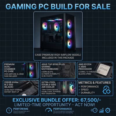 Gaming PC R5 3600 | ASUS B550 Gaming Plus | 5 ARGB Fans Case | Offer
