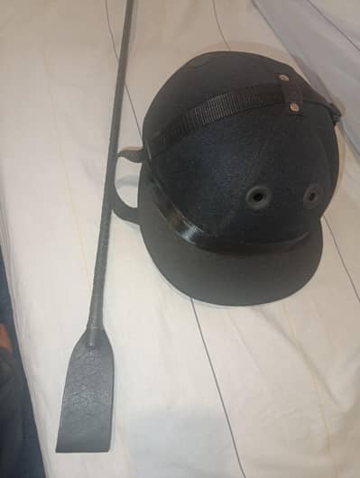 HORSE RIDING WHIP AND HELMET BLACK COLOR SET