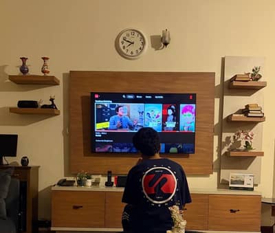Complete Media Wall with Console Stand & 5 Shelves