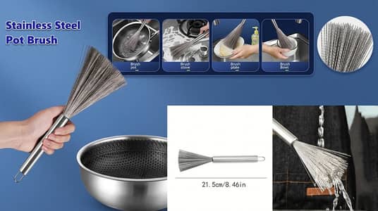 Pack of 2 Stainless Steel Pot Scrub Brushes with Non-Slip Handle – Mul