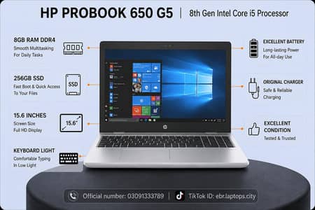 HP ProBook 650 G5 core i5 8th gen 8gb RAM 256gb NVMe