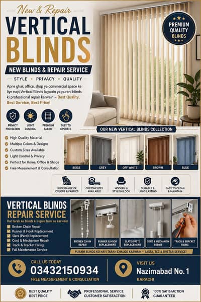 New windows blinds and vertical blinds repair