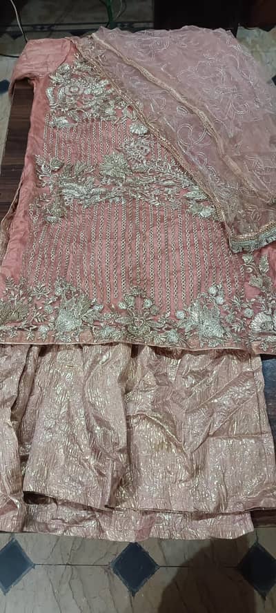 Tea pink Gharara 3 piece stitched dress