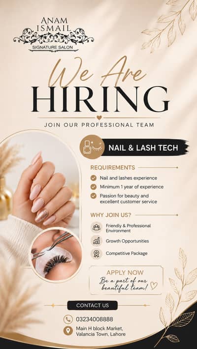 Salon job | beauty parlor job| lash artist | nails tech | makeup artis