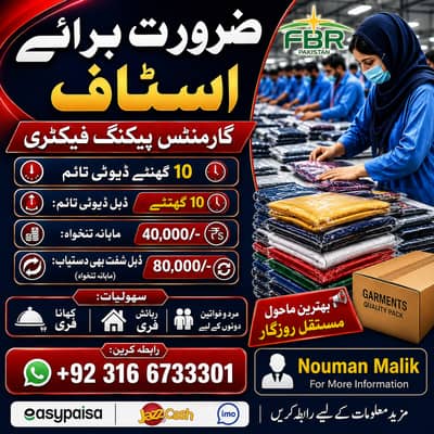 URGENT STAFF REQUIRED – GARMENT PACKING FACTORY