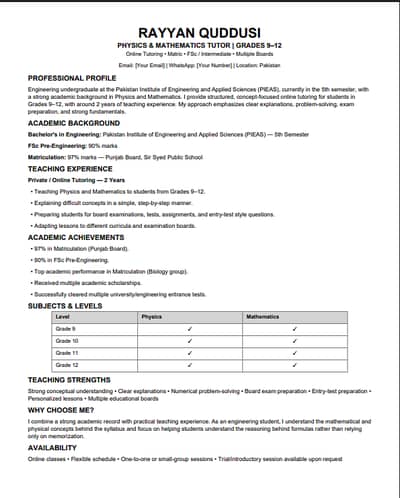 Online Teacher available for Physics and Maths Grade 9 10 11 12