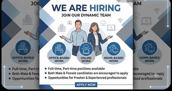 Hiring staff for office and online work.