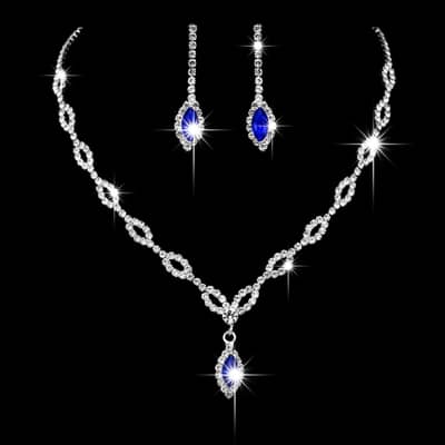 bridel crystel necklace & earings set - blu sepphire pendet