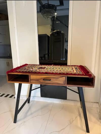 Solid Wood Console / Study Table with Iron Stand