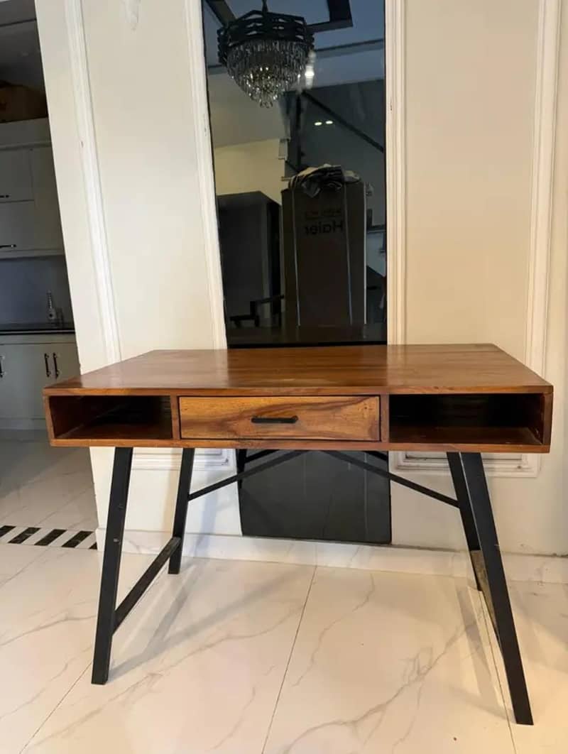 Solid Wood Console / Study Table with Iron Stand 2