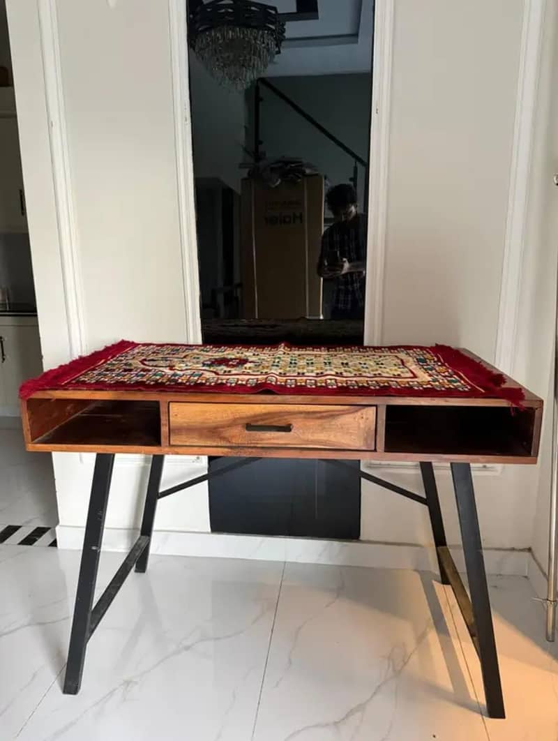 Solid Wood Console / Study Table with Iron Stand 4