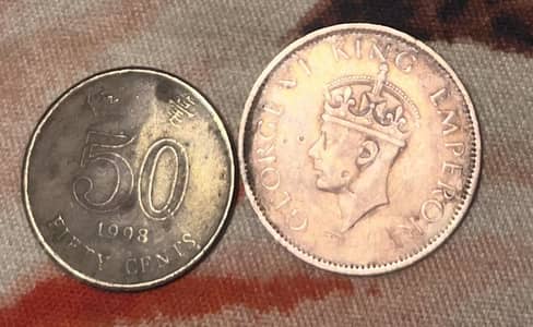 1940 anna india british coin and hong 50 cent