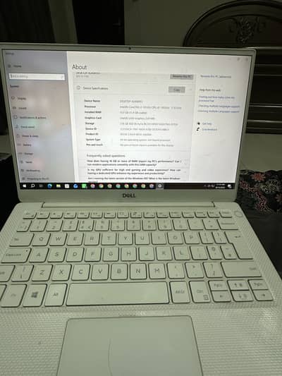 Dell laptop 16gb ram 256gb ssd in best condition core I7 10th gen