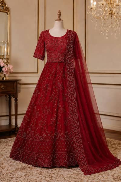 Bridal Red Heavy Embroidered Lehnga – Excellent Condition
