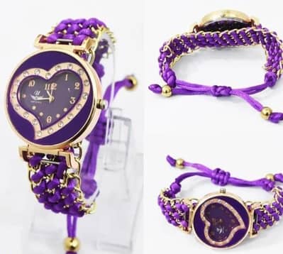 Elegant Purple Heart Shaped Braided Wrist Watch for Women