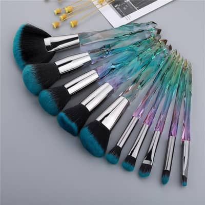 Crystal makeup brushes in multiple colors