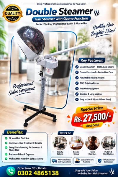 Double Steamer / Hair Steamer / Facial Steamer / Salon Steam Machine