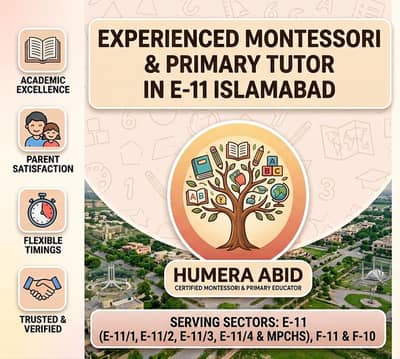 Experienced Montessori & Primary tutor in E-11/4, Islamabad