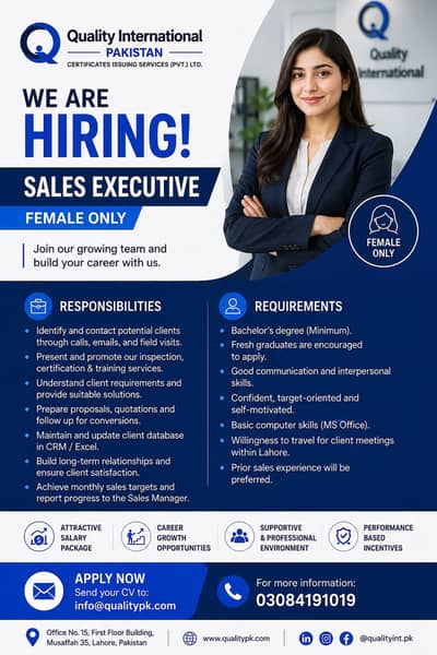Sales Executive – Female Only Lahore