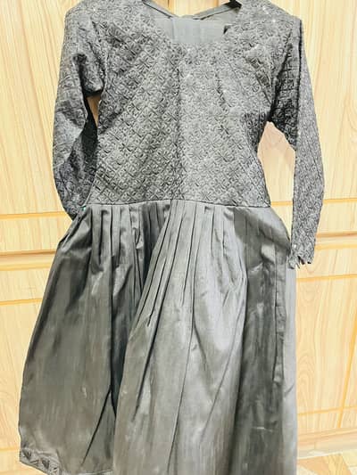 Black beautiful silk frock with embroidered chest  (2 piece)