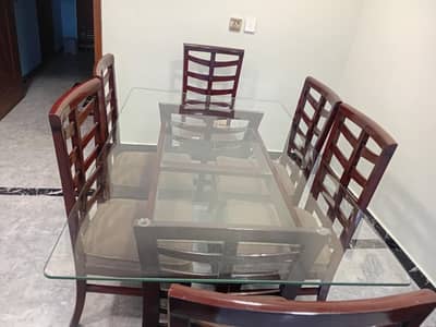 6 Seater Dining Table with 6 Chairs – Glass Top