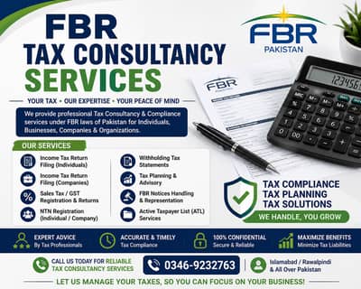 Sales Tax, Income Tax Return, Tax Consultant, FBR, Tax Filer, NTN