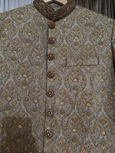 Men's Premium Embroidered Golden Brown Sherwani for Wedding