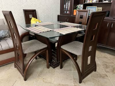 4 Seater Glass Top Dining Table with Chairs