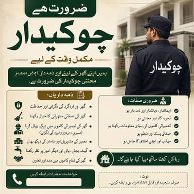 Full-Time Chowkidar / House Watchman Required  چوکیدار کی ضرورت