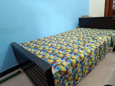Chiniot wooden single bed full wooden with iron handcrafted design on