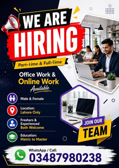 WE HIRING MALE AND FEMALES STAFF FOR OFFICE WORK