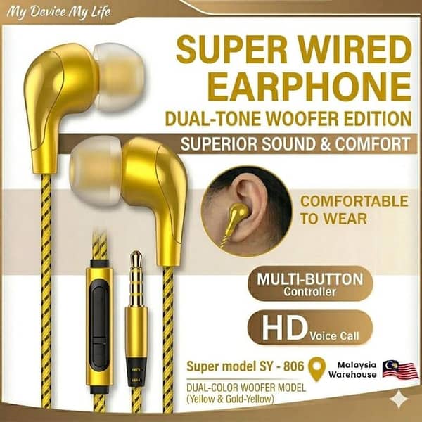 SY-806 Super Wired Earphones you – Experience Superior Sound & Comfortable music aur calling experience ko behtar banayen