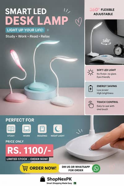 Rechargeable LED Dask Lamp Multicolor ABS Plastic