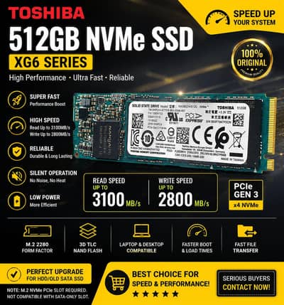 Toshiba 512GB NVMe SSD – XG6 Series | High-Speed Premium SSD