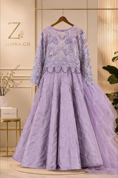 Elegant Lavender Embroidered Party Wear Dress  | Zuhra. Co