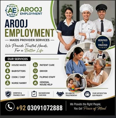 Maids / House Maids / cook / House chef / Baby Sitter maid available