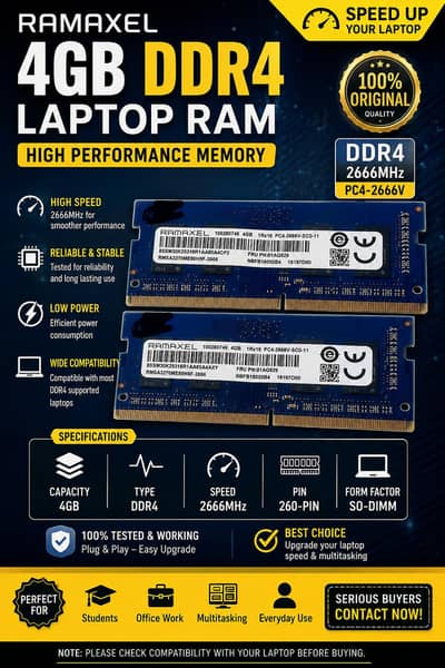 RAMAXEL 4GB DDR4 2666MHz Laptop RAM | SO-DIMM