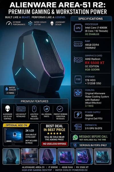 Dell Alienware Area 51 R2 7th gen ultra oc 48GB RAM - 1TB HDD 512ssd