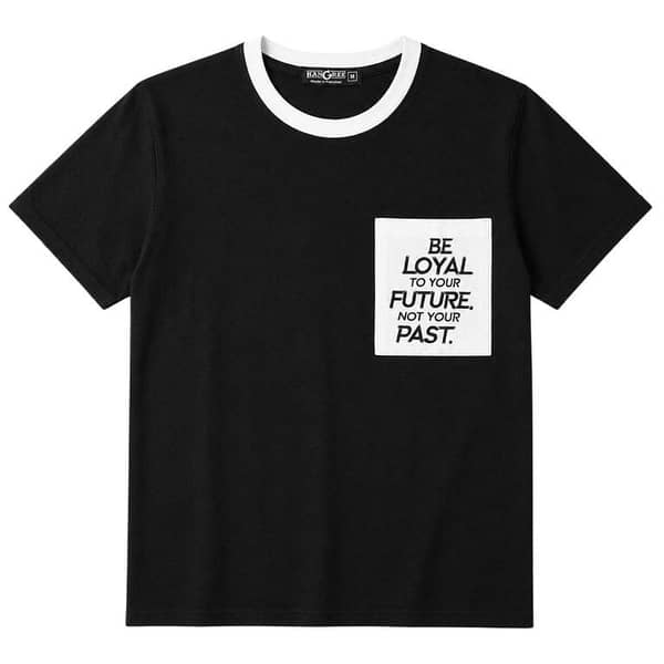 Men's Round Neck Contrast Printed Pocket Tee Shirt - Black