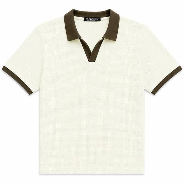 Men’s Classic Thermal Knit Contrast Collar Polo Shirt – Cream