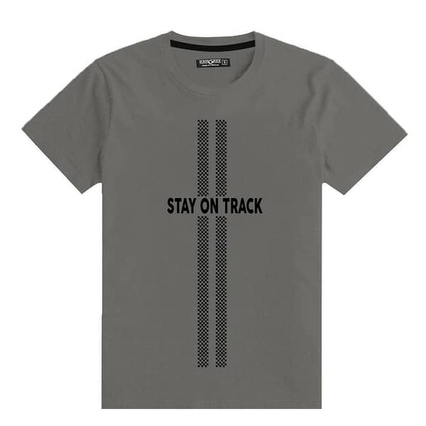 ROUND NECK "STAY ON TRACK" PRINTED TEE SHIRT