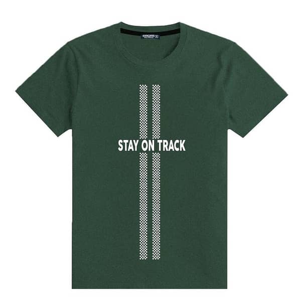ROUND NECK "STAY ON TRACK" PRINTED TEE SHIRT