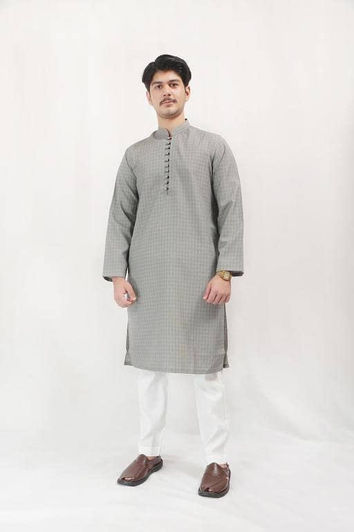 Wash N Wear Fashion Work Shalwar Kameez - Gray/White