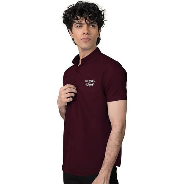 Classy "Brooklyn" Embroidered Soft Cotton Casual Shirt - Maroon