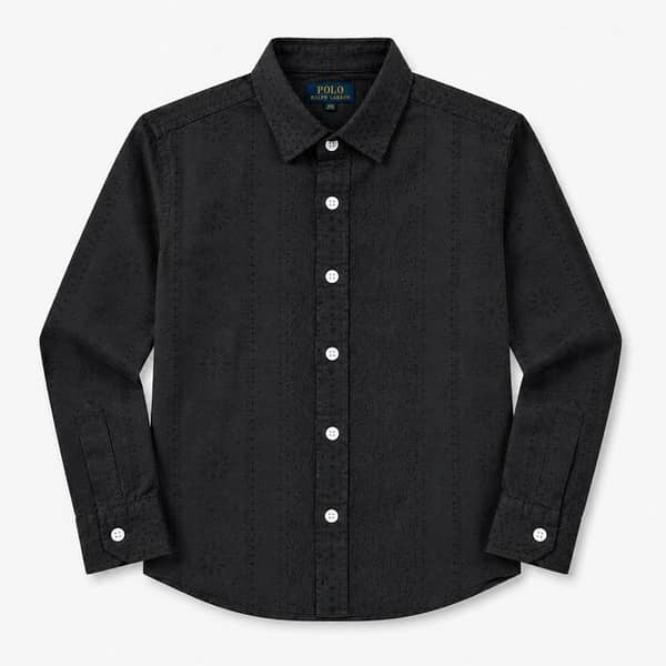 Boy's Elegant Self Printed Full Sleeves Casual Shirt - Black