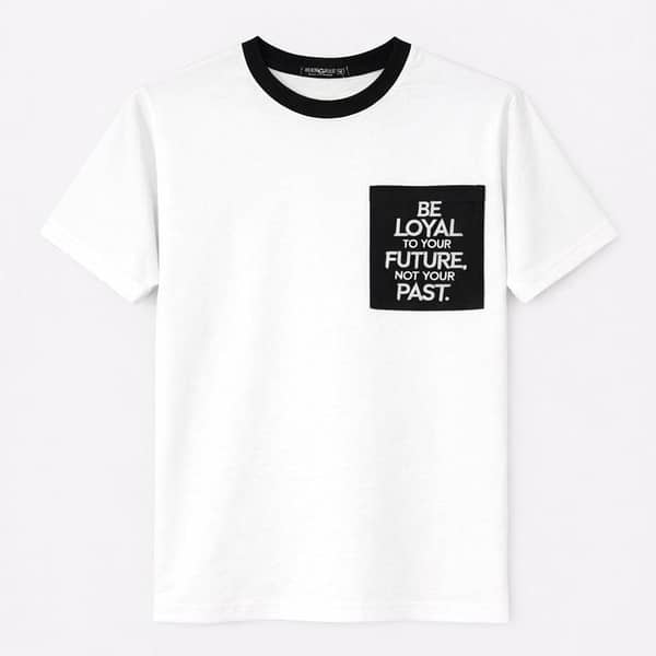 Men's Round Neck Contrast Printed Pocket Tee Shirt - White