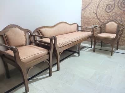 5-Seater Classic Solid Wood Sofa Set (3+1+1) – Good Condition